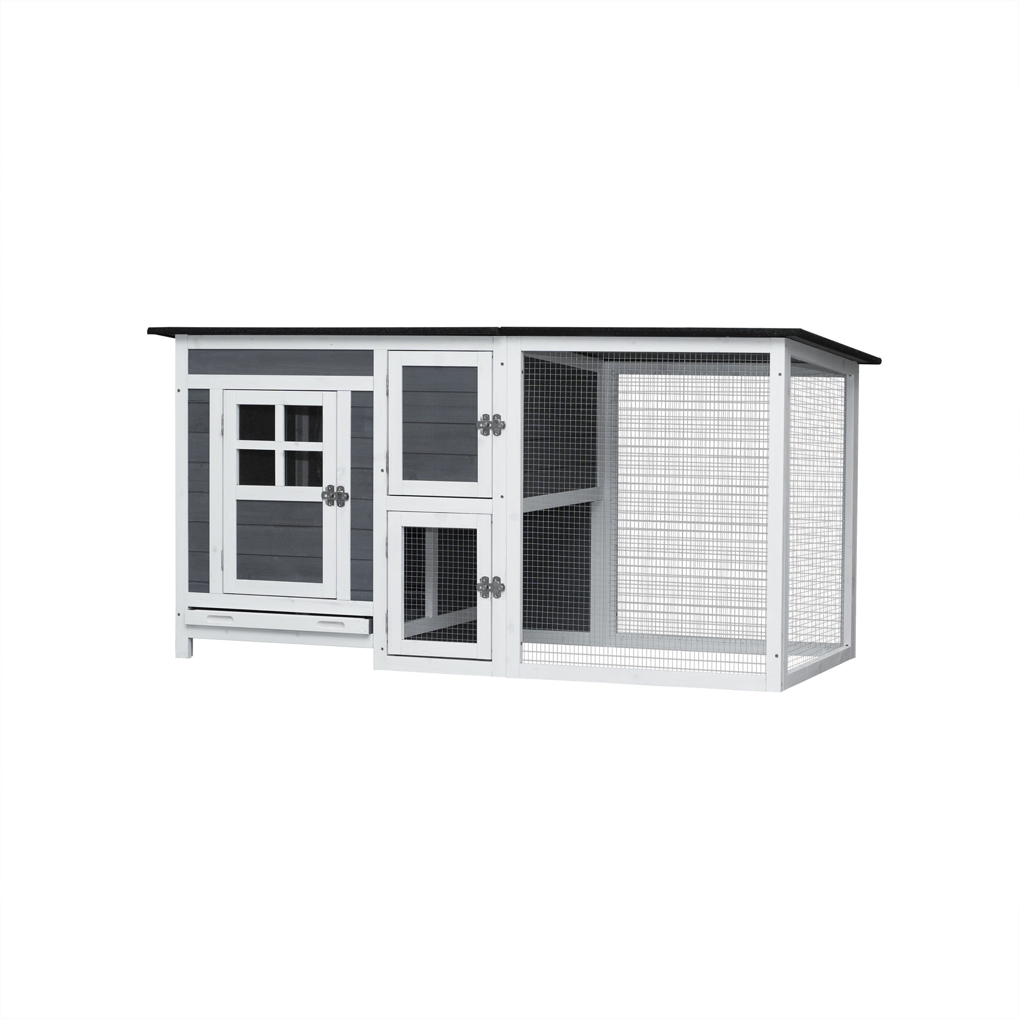 Pefilos 62" Rabbit Hutch for Indoor Poultry Cage Small Animal House with Running Cage, Outdoor Weatherproof Bunny Cage with Openable Roof, Gray Pefilos 62" Rabbit Hutch for Indoor Poultry Cage Small Animal House with Running Cage, Outdoor Weatherproof Bunny Cage with Openable Roof, Gray