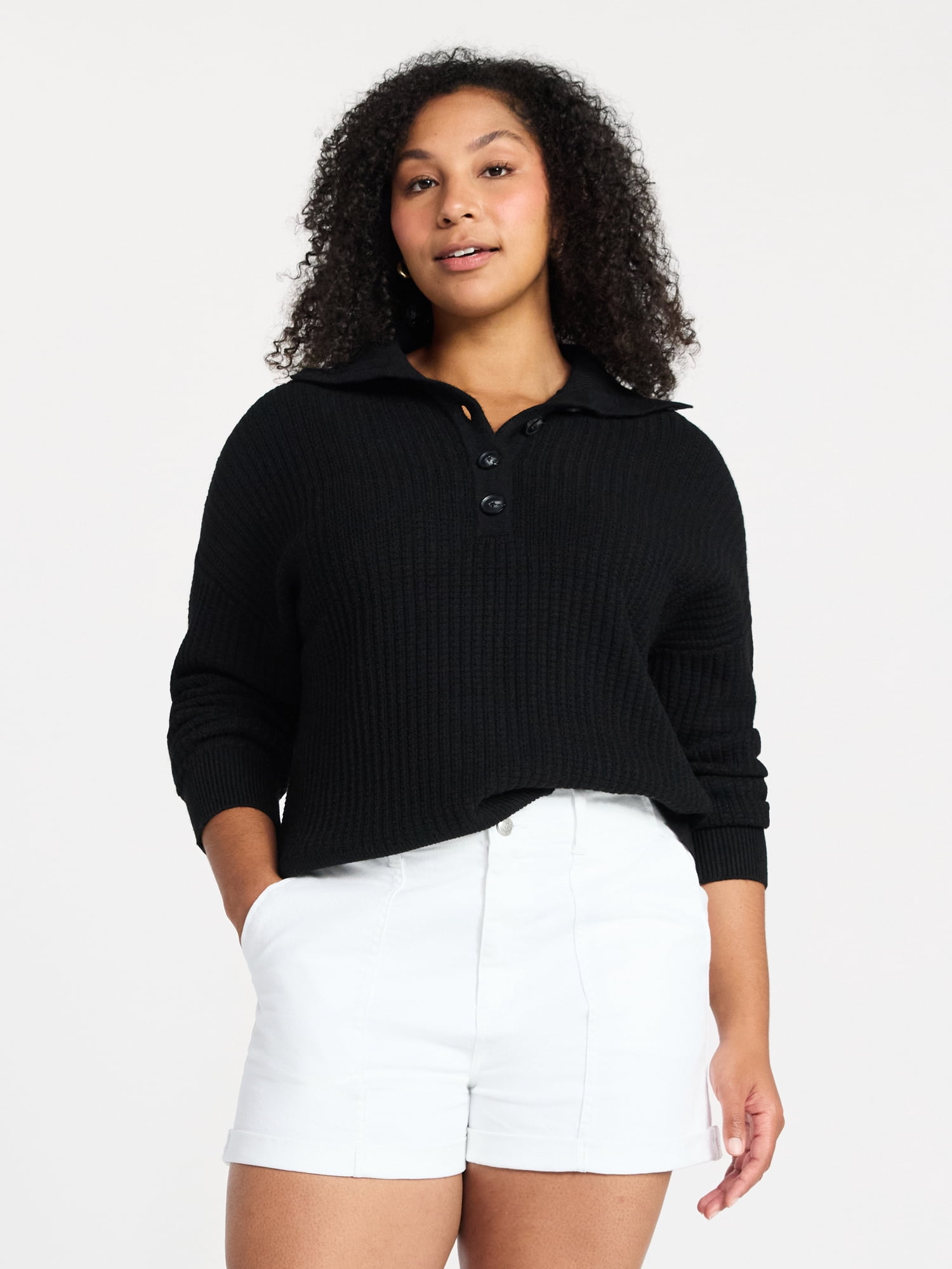 Time and Tru Women's Pullover Henley Sweater, Sizes XS-XXXL
