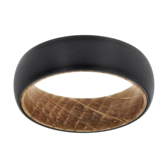Men's Black Tungsten w/ Wood Interior Brushed Finish Comfort Fit 8mm Dome Wedding Band | Size 7