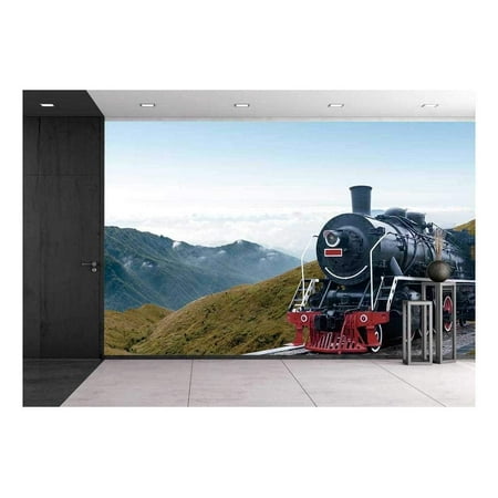 wall26 - Vintage Black Steam Powered Railway Train - Removable Wall Mural | Self-adhesive Large Wallpaper - 100x144