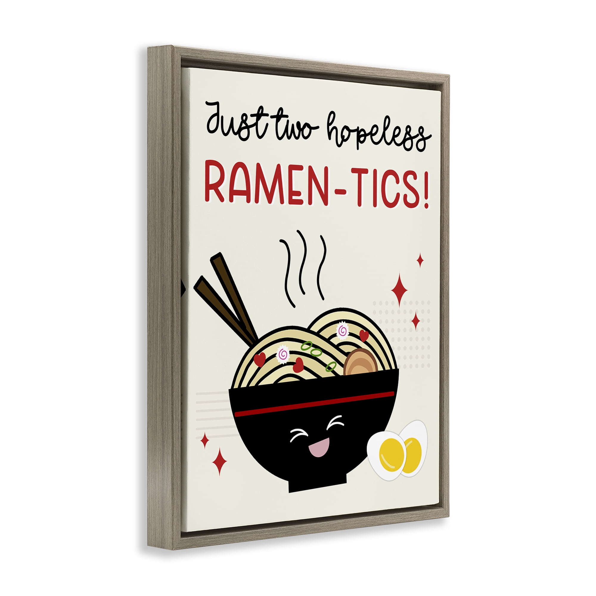 Stupell Industries Two Hopeless Ramen-tics Food & Beverage Painting Brown Floater Framed Canvas Art Print Wall Art, 17 x 21