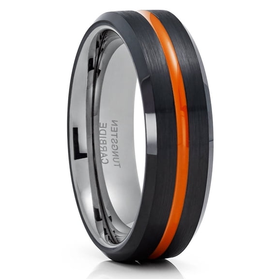 6mm Orange Tungsten Ring,6mm Wedding Ring,Black Wedding Ring,Tungsten Carbide Ring,Engagement Ring,Comfort Fit Ring