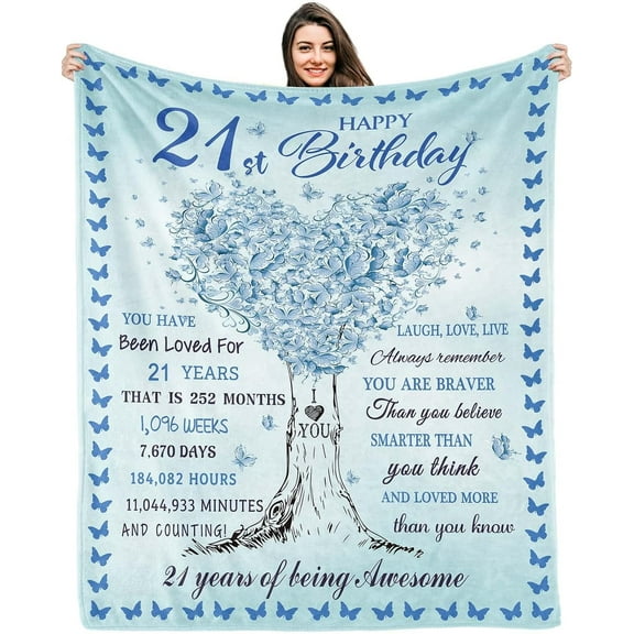 21st Birthday Gifts for Her, Gifts for 21 Year Old Female, 21 Year Old Birthday Gifts Ideas, Happy 21st Birthday Gift for Women Daughter Sister, 21st Birthday Decorations Blanket 50"X60"
