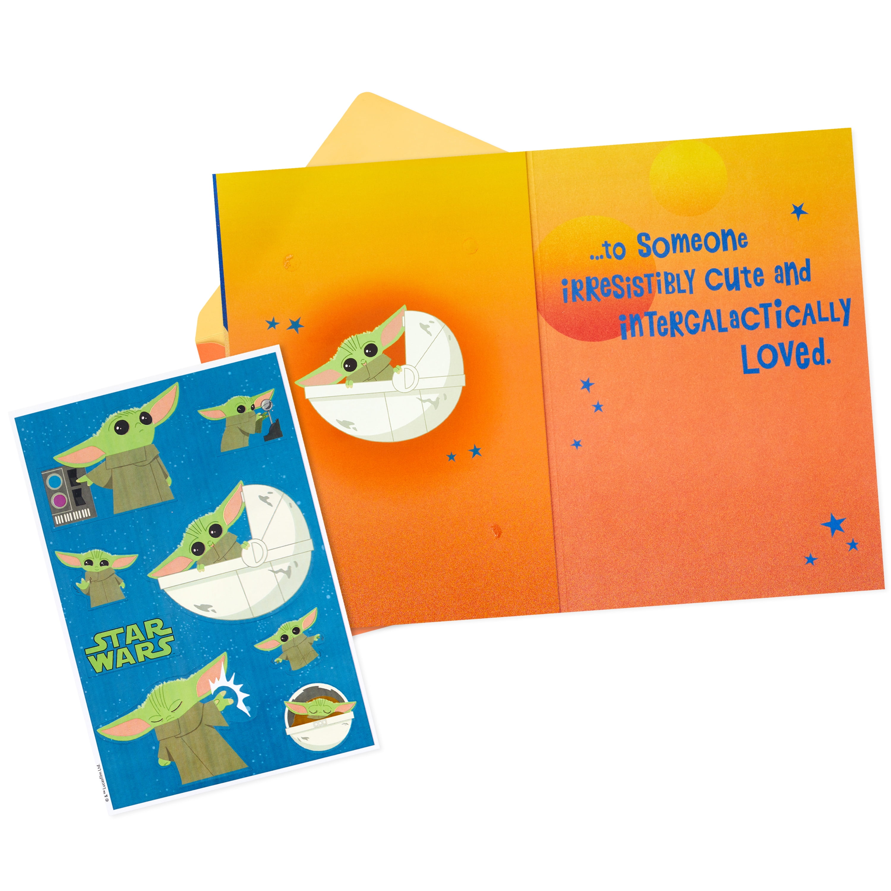 Hallmark Star Wars: the Mandalorian Grogu Birthday Greeting Card with Stickers (Cute and Loved)