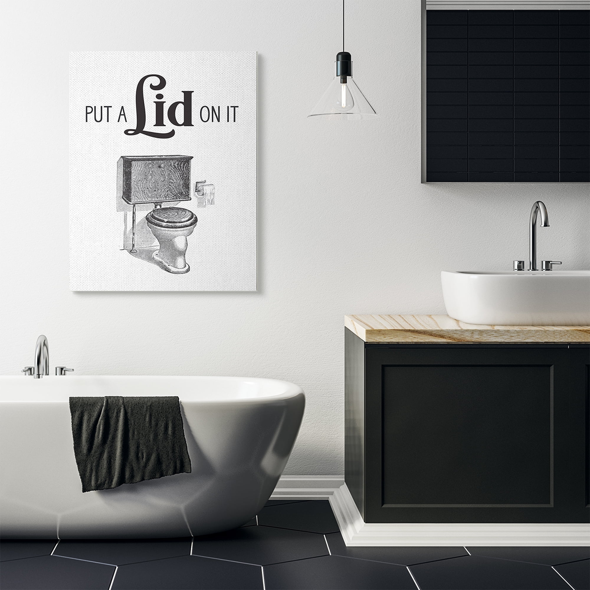Stupell Industries Put A Lid On It Toilet Bathroom Word Design Canvas Wall Art by Lettered and Lined