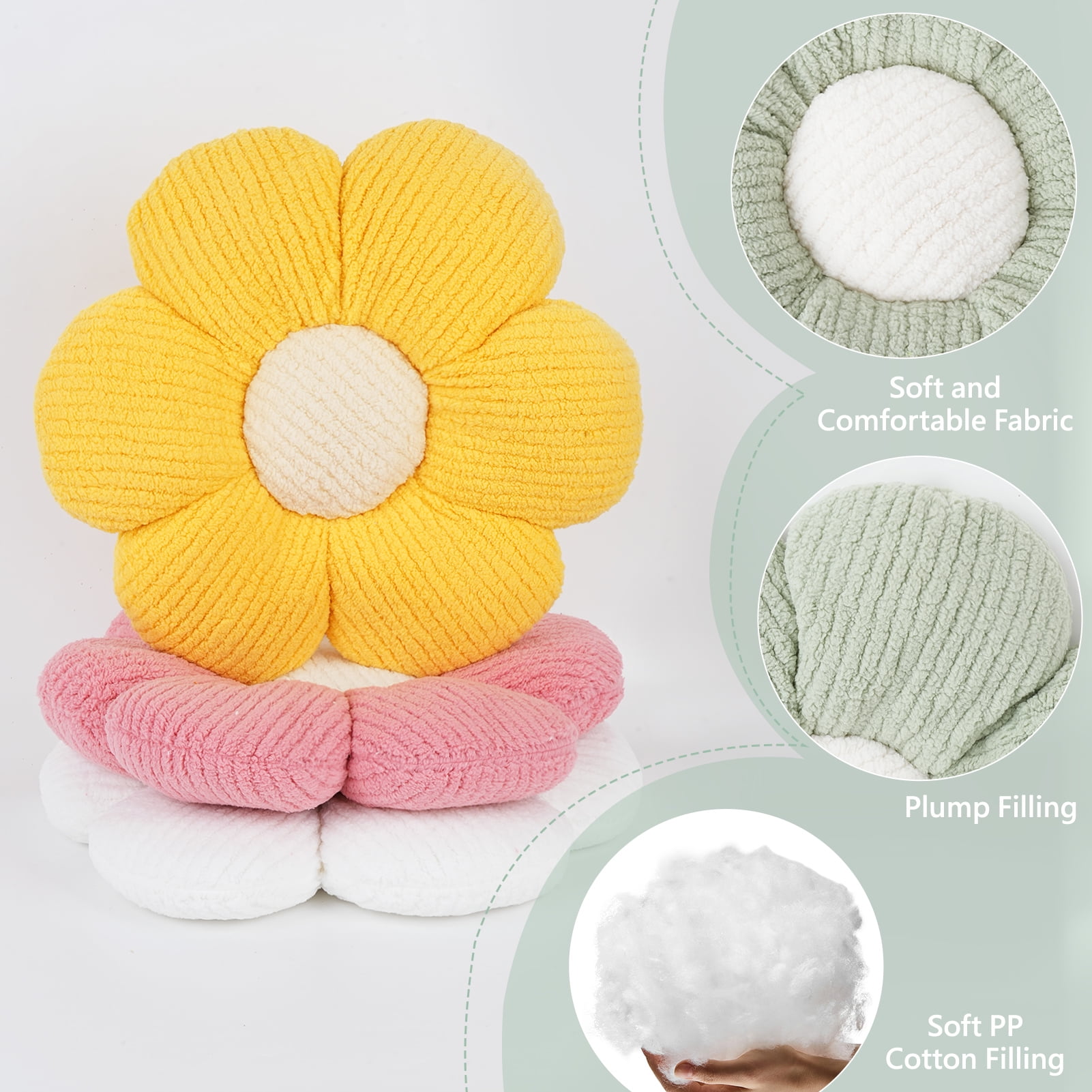 HonorHut 2 Pack Flower Pillows Soft Six Petal Daisy Shaped Throw Pillows Home Decorative Seating Cushion for Reading Sofa Couch Chair 15.7Inch White and Pink