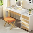 thumbnail image 4 of BAMBOOHOMIE Makeup Vanity Stool, Foldable Foot Stool for Vanity with Bamboo X Legs, Ottoman Foot Rest Chair with Small Padded, Modern Vanity Chair for Makeup Room Bedroom Living Room (Orange), 4 of 8