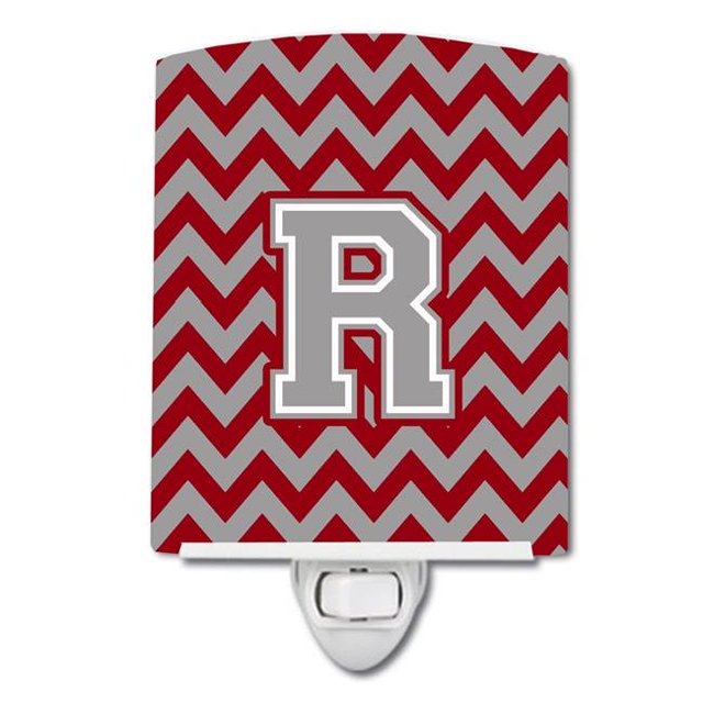 Carolines Treasures CJ1043-RCNL Letter R Chevron Crimson & Grey Ceramic Night Light
