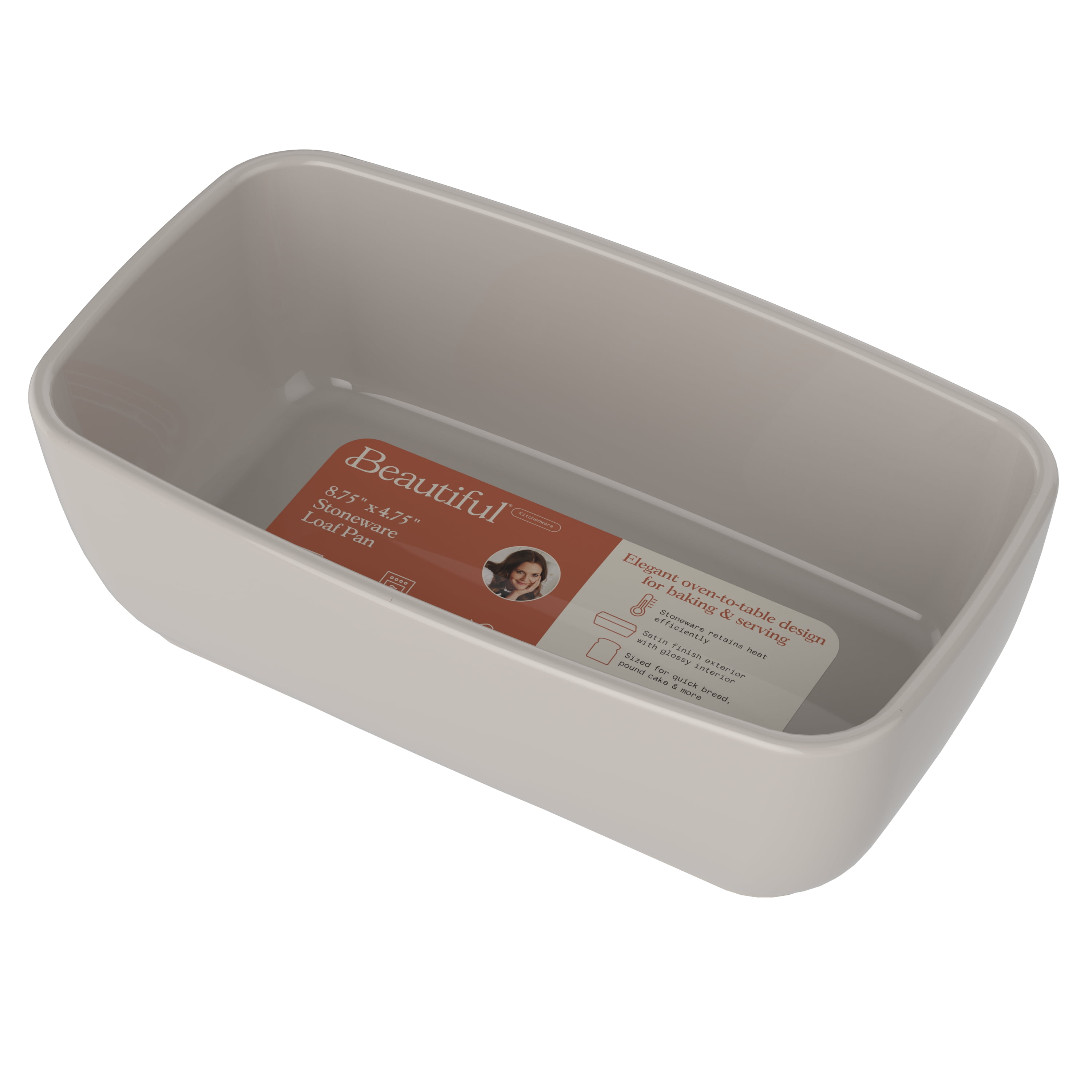 Beautiful 8.75”x 4.75” Stoneware Loaf Pan, Porcini Taupe by Drew Barrymore