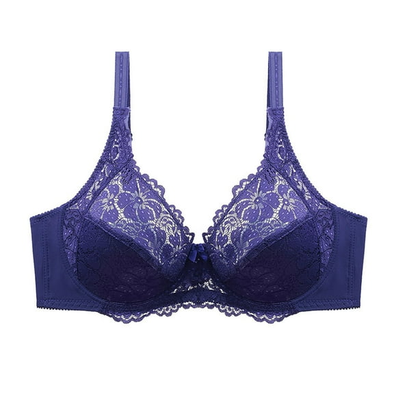 Sports Bra Plus Size Women Lace with Steel Solid Color Double Breasted Push up Bra V-Neck Convertible Bra Feature Hook and Eye Closure Wire-Free Bra Style Y-340 , Blue XXL