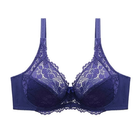 

Womens Underwear Women Lace With Steel Ring Solid Double Breasted Push Up Bra Underwire Non-Removable Chest Pad Lace Semi-Perspective Double-Breasted Buckle (42E/95E) Blue XL