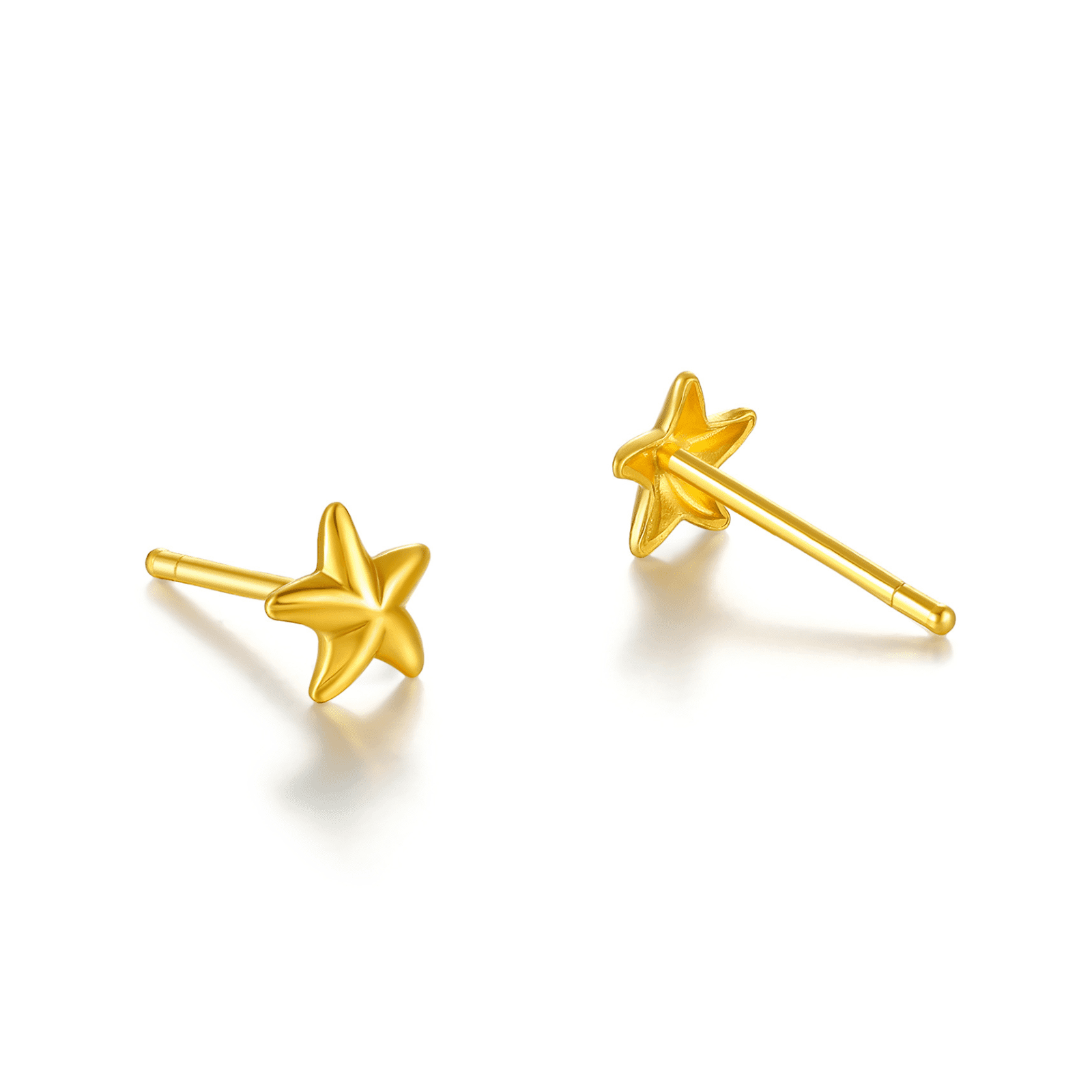 ZHOU LIU FU 24K Solid Gold Starfish Stud Earrings - Cute Minimalist Hypoallergenic Earrings Summer Jewelry for Women