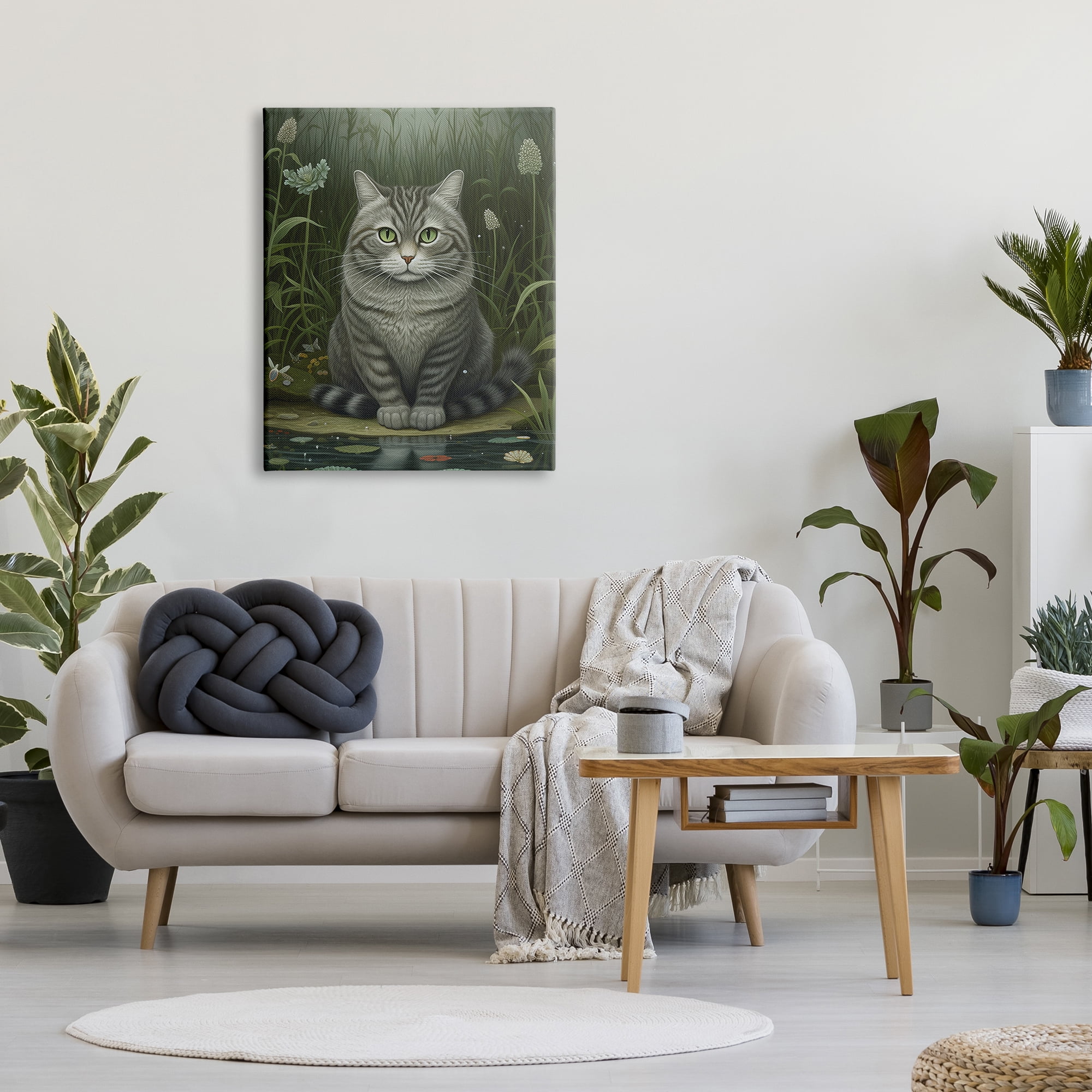 Stupell Industries Cat & Pond Lilies Animals & Insects Painting Gallery Wrapped Canvas Print Wall Art, 30 x 40