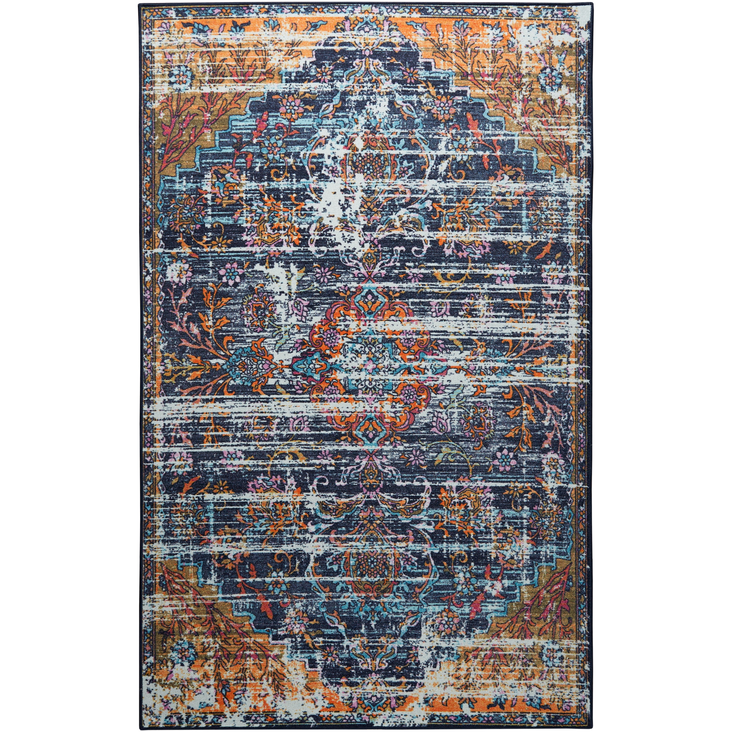 Mohawk Home Prismatic Jaxton Multi Transitional Ornamental Oriental Precision Printed Area Rug, 5'x8', Navy & Pink