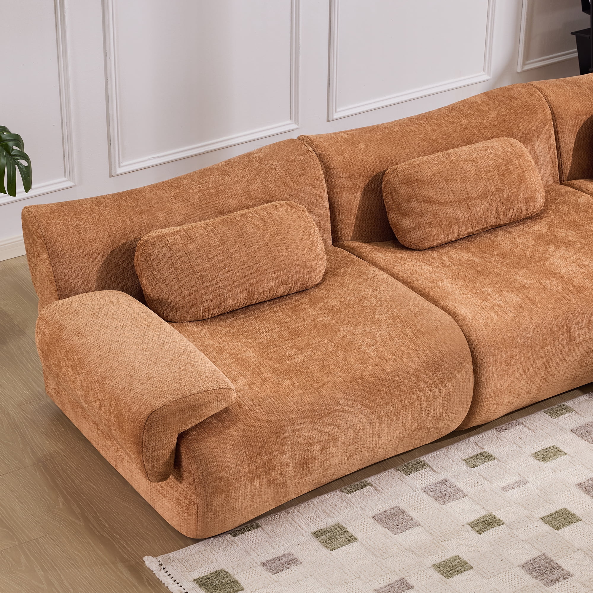 Gewnee 107.9"Modular Sectional Sofa,Upholstered Cloud Couch with Deep Seat & Ottoman,L-Shaped Chenille Sofa for Living Room.Orange