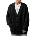 thumbnail image 2 of Mens Cardigan Sweater Button Down Long Sleeve V Neck Cable Knit Sweater with Pockets Black S, 2 of 4