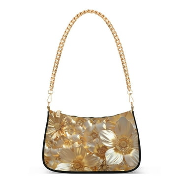 3d Gold FlowersWomen Small Shoulder Bag Crossbody Tote Hobo Bags Purse Clutch Handbags with Chain Strap for Women