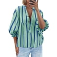 thumbnail image 3 of Wide Striped Sleeve Women Puff Sleeve Loose Blouse V-neck Casual Tops, 3 of 6