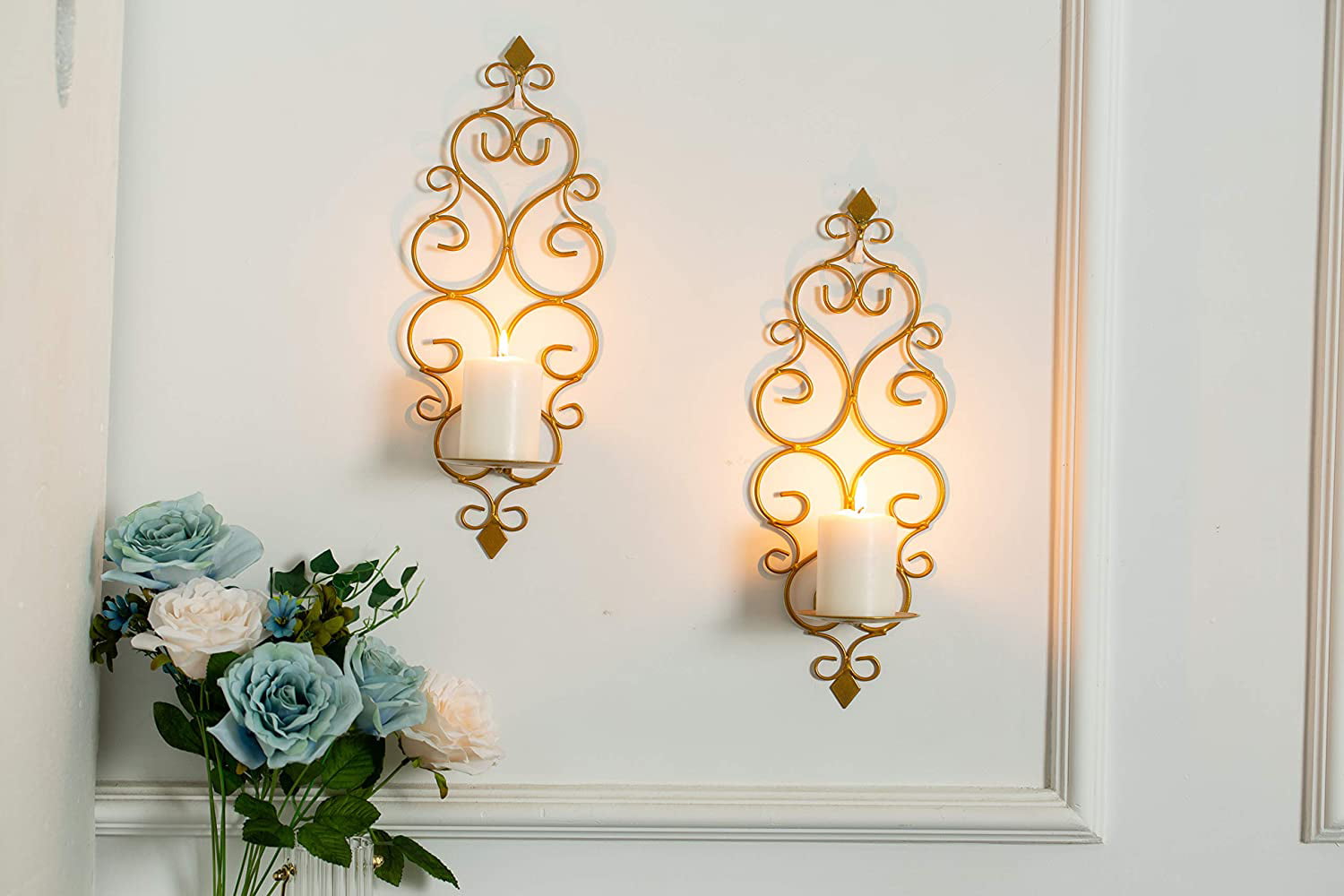 Wall Sconces Decor for Bedroom Dining Room Living Room,Black Iron Wall Candle Sconce Holder Set of 2 Hanging Wall Mounted Pillar Candle Sconces Holder 