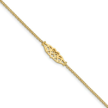 Solid 14k Yellow Gold Double-Sided Heart Anklet - with Secure Lobster Lock  Clasp 10