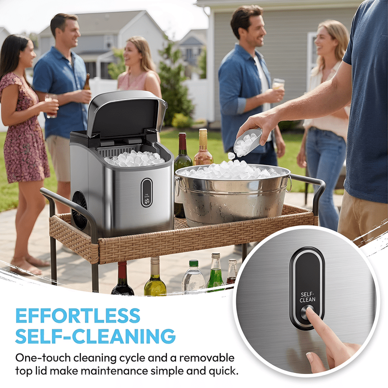 Countertop Nugget Ice Maker with Soft Chewable Pebble Ice, One-Touch Operation, Self-Cleaning Ice Machine, 33 lbs Daily Output, Stainless Steel Finish for Home, Kitchen, and Bar