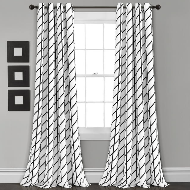 Lush Decor Feather Arrow Geo Room-Darkening Window Curtain Set (95" x 52"), White & Black