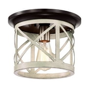 c cattleya  1-Light Oil-rubbed Bronze and Briarwood Finish Farmhouse Cage Flush Mount Ceiling Light