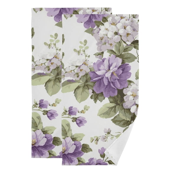 Purple White Florals Light Green Leaves Hand Towel Absorbent Bath Towels for Bathroom Sports Gym 28" x 14" Set of 2