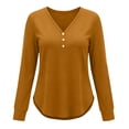 thumbnail image 4 of hoksml Women's V Neck Henley Long Sleeve T Shirt, 3 Button Front Curved Hem Casual Blouse, Loose Fit Basic Top Solid Colors, 4 of 6