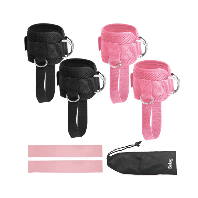 4pzs Grilletes Para Tobillo Con Talonera Duo Belug Rosa y Negro