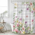 thumbnail image 4 of Pink Purple Flower Bathroom Shower Curtains with 12 Hooks Polyester Waterproof Shower Curtain for Stalls and Bathtubs Spring Country Floral Leaf Grey Plaid Decorative Bathroom Curtain 36x72 Inches, 4 of 8