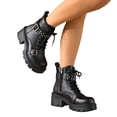 thumbnail image 4 of Women's Gothic Buckle Platform Ankle Boots Side Zipper Lace up Combat Boots Casual Low Heel Platform Booties, 4 of 6