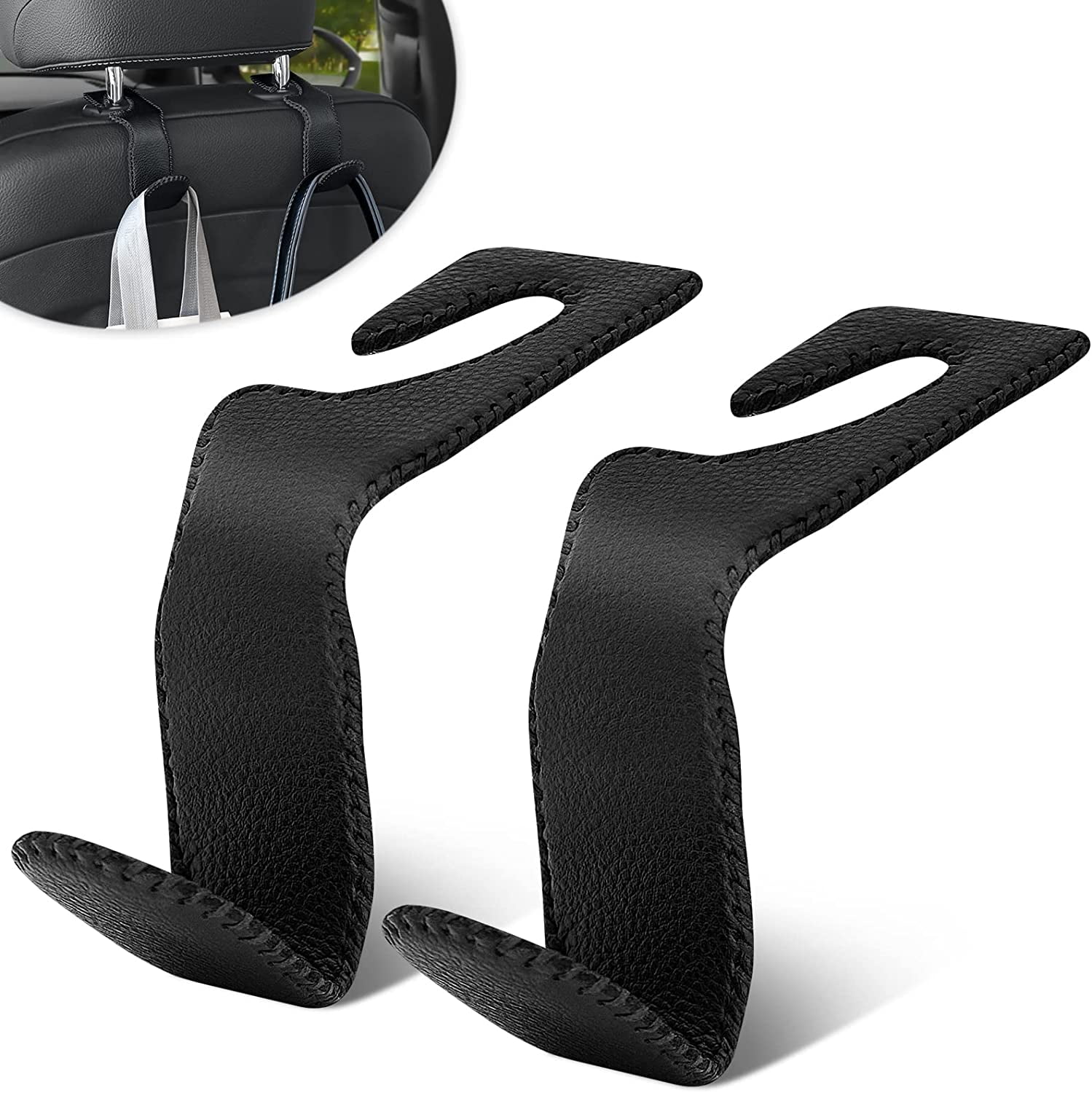 2pc Car Rear Seat Back Headrest Grab Handle Handrail Storage Hook Black  Soft SeatBack Headrest Hanger