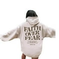 thumbnail image 6 of Hooded Long Sleeve Faith Over Fear Letter Print Sweatshirt Couple Style, 6 of 9