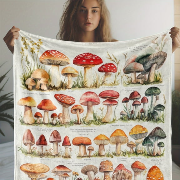 Cozy Mushroom Print Flannel Throw Blanket - Soft, Warm & Versatile for Couch, Bed, Car, Office, Camping | All-Season Gift Idea