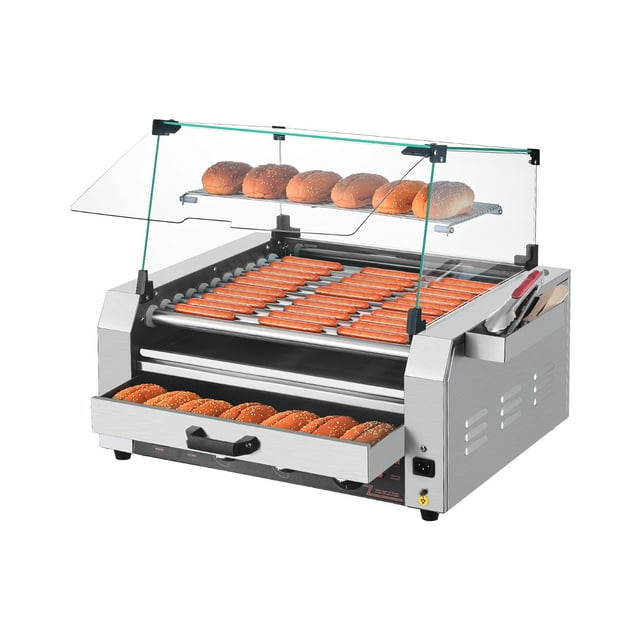 VEVOR 30 Hot-Dogs 11 Rouleaux Cuiseur-Gril Électrique Machine Chauffe-Petits Pains Couvercle 1950W