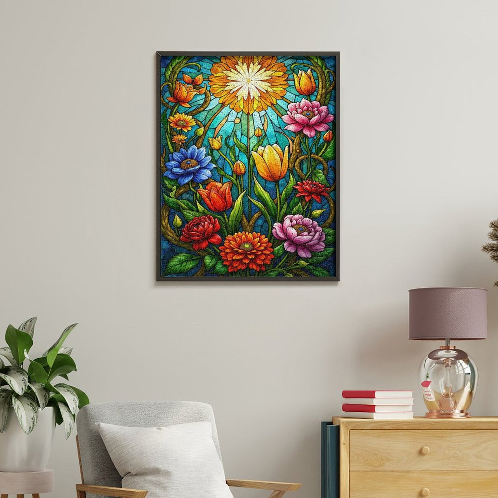 Paint By Numbers Kit for Adults Beginner - DIY Colorful Floral Stained Glass Art Canvas Painting Kits for Adults, Frameless Paint By Number for Adults for Home Wall Decor 16x20 Inch
