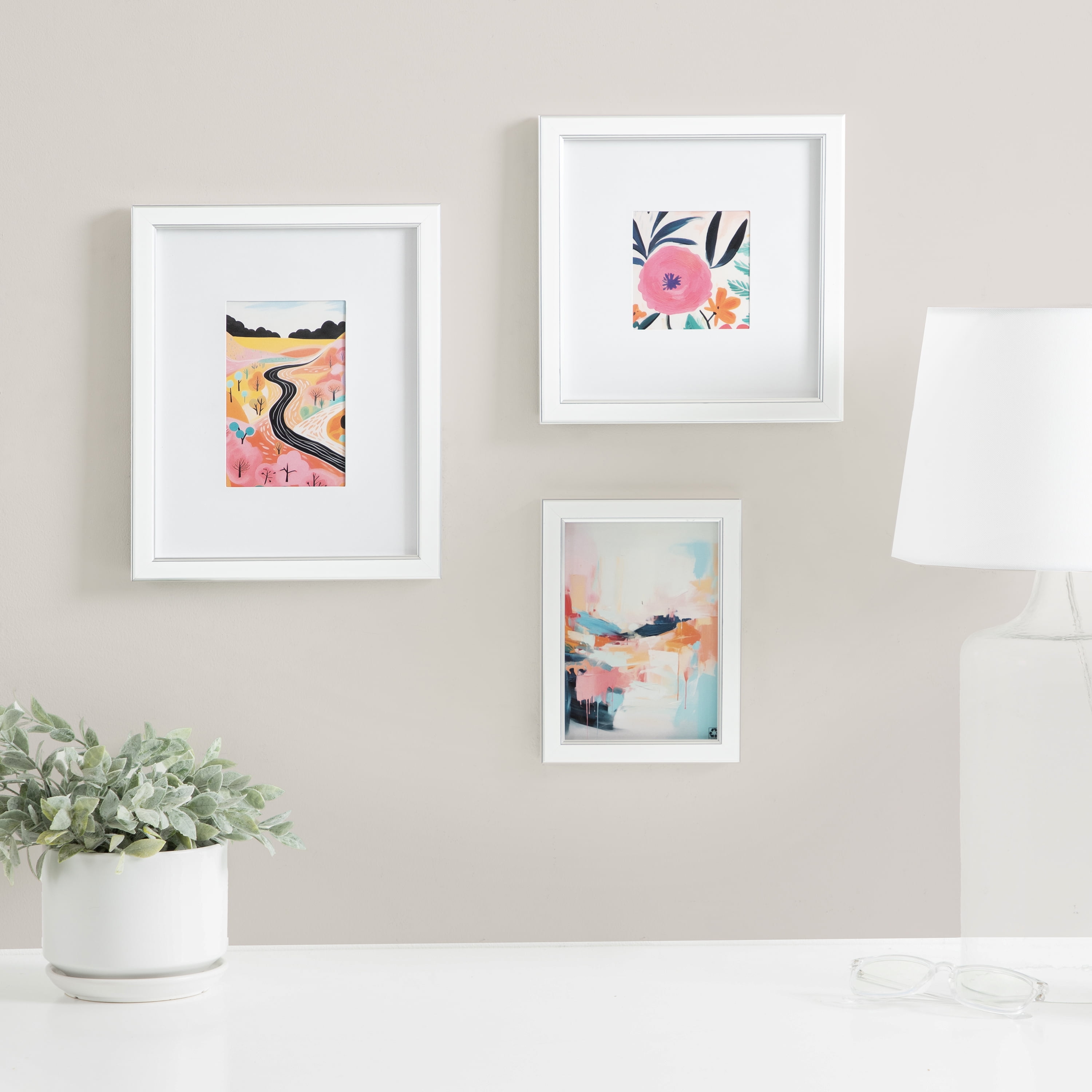 DesignOvation 8x8 Matted for 4x4 White/Silver Decorative Tabletop Picture Frame