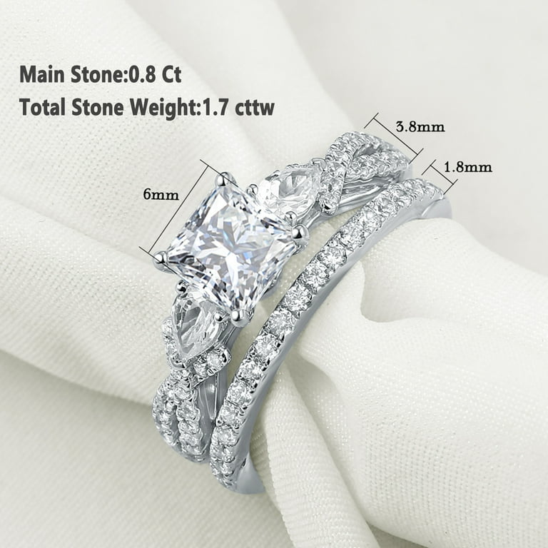 ☆TATIANA☆ Silver 925 Bright Princess Ring CR0492 Newshe 1.7ct Princess Pear White AAAAA Cz 925 Sterling