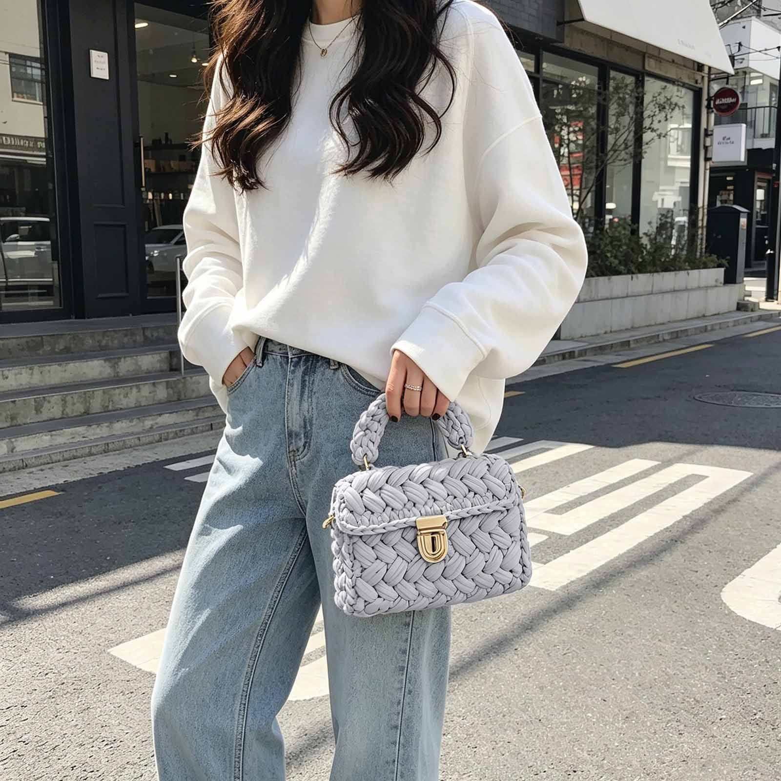 CAIXIA Chunky Yarn Knit Crochet Tote Purse Crossbody Bags for Women - Handwoven Evening Clutch Flap Shoulder Bag