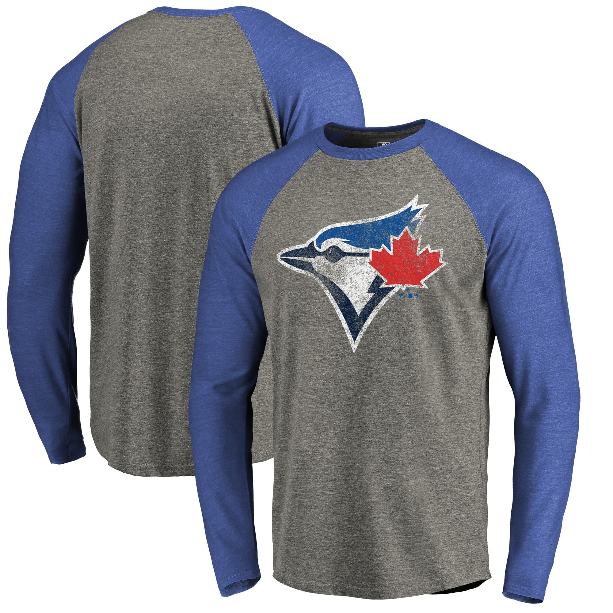 Toronto Blue Jays Fanatics Branded Distressed Team Big & Tall Long Sleeve TriBlend Raglan T Toronto Blue Jays Fanatics Branded Distressed Team Big & Tall Long Sleeve TriBlend Raglan T