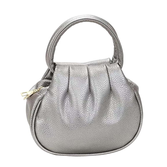 ZhangC Mini Ruched Puffy Clutch Handbag for Women, 7.9 Inch Small Zipper Wallet Crossbody Purse with Round Top Handle, Casual Evening Phone Card Bag, Shopping and Daily Use, Silver