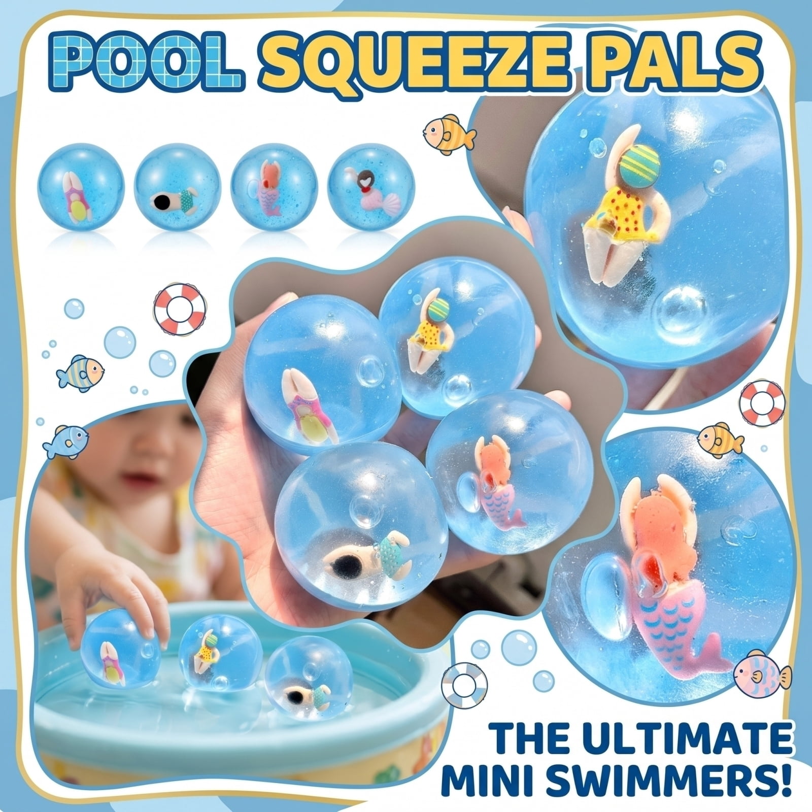 Round Pool Squishy Ball – Soft Slow Rising Sensory Fidget for Anxiety Relief, Random Color Water Themed Decompression Tool