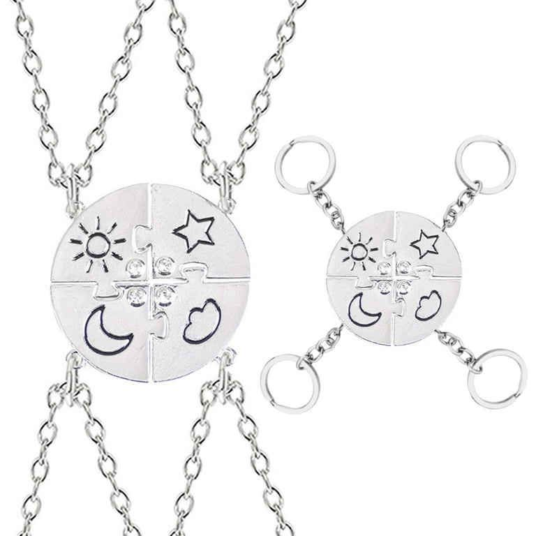 PWFE 8-Piece Best Friend Necklace Key Chain Set Sun Moon Cloud and