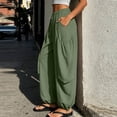thumbnail image 4 of Women's High Waist Casual Loose Pants Drawstring Solid Side Pocket Trousers, 4 of 9
