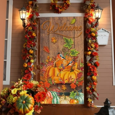 Halloween Door Decoration, Horror Door Cover Banner, Large Halloween Pumpkin Front Door Backdrop, Photo Background For Halloween Party Supplies, 70.8 X 35.4 Inches (Horror Pumpkin