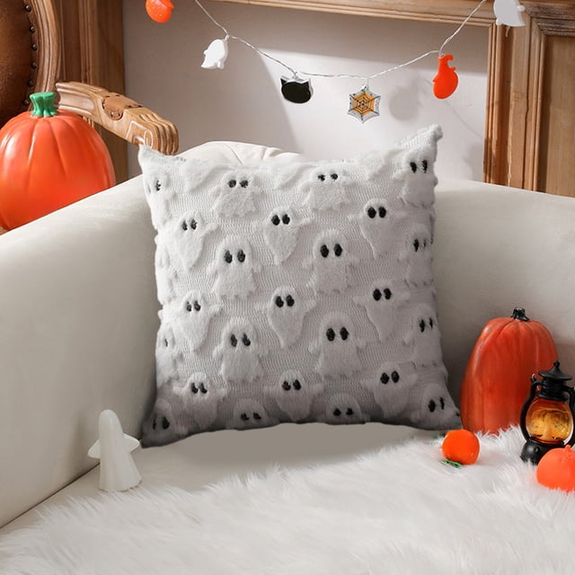 Funda de Cojín con Forma de Fantasma para Halloween | Decoración Navideña | Algodón Blanco | 45 X 45 Cm | Cremallera Oculta | Funda de Cojín para Sofá o Sala de Estar