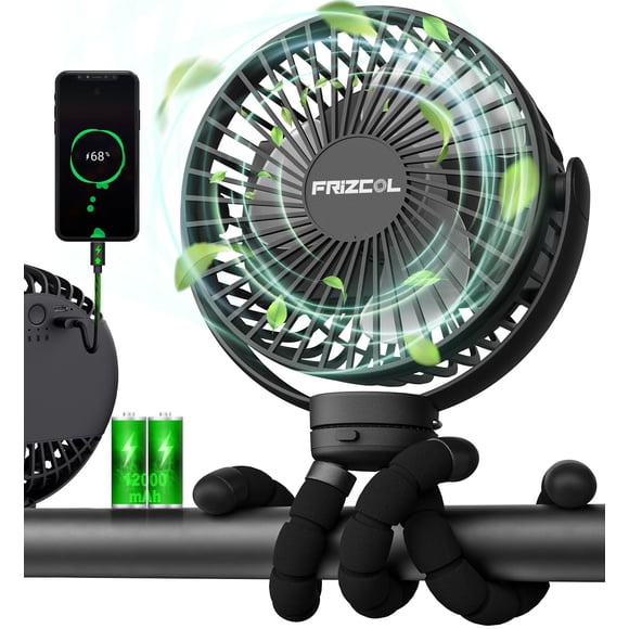 Ventilador portátil para cochecito, uso como banco de energía, 65 H, 12000 mAh, ventilador con batería, trípode flexible, ventilador para asiento de coche de bebé con sincronización, mini ventilador p