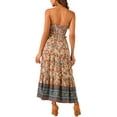 thumbnail image 3 of INSPIRE CHIC Women's Boho Floral Smocked Spaghetti Strap Tiered Maxi Dress L Apricot, 3 of 5