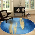thumbnail image 4 of Round Rug Blue 6ft Watercolor Abstract Gold Pattern Area Indoor Circle Rug Round Washable Rug, Floor Mat Print Non Slip Carpet Kitchen Living Room Dining Room Playroom Decor, 4 of 7